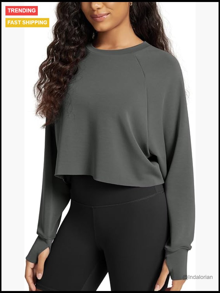Modal Soft Long Sleeve Cropped Sweatshirt With Thumb Hole Pullover